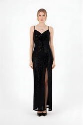 Monica | Sequined Thin Strap Long Evening Dress